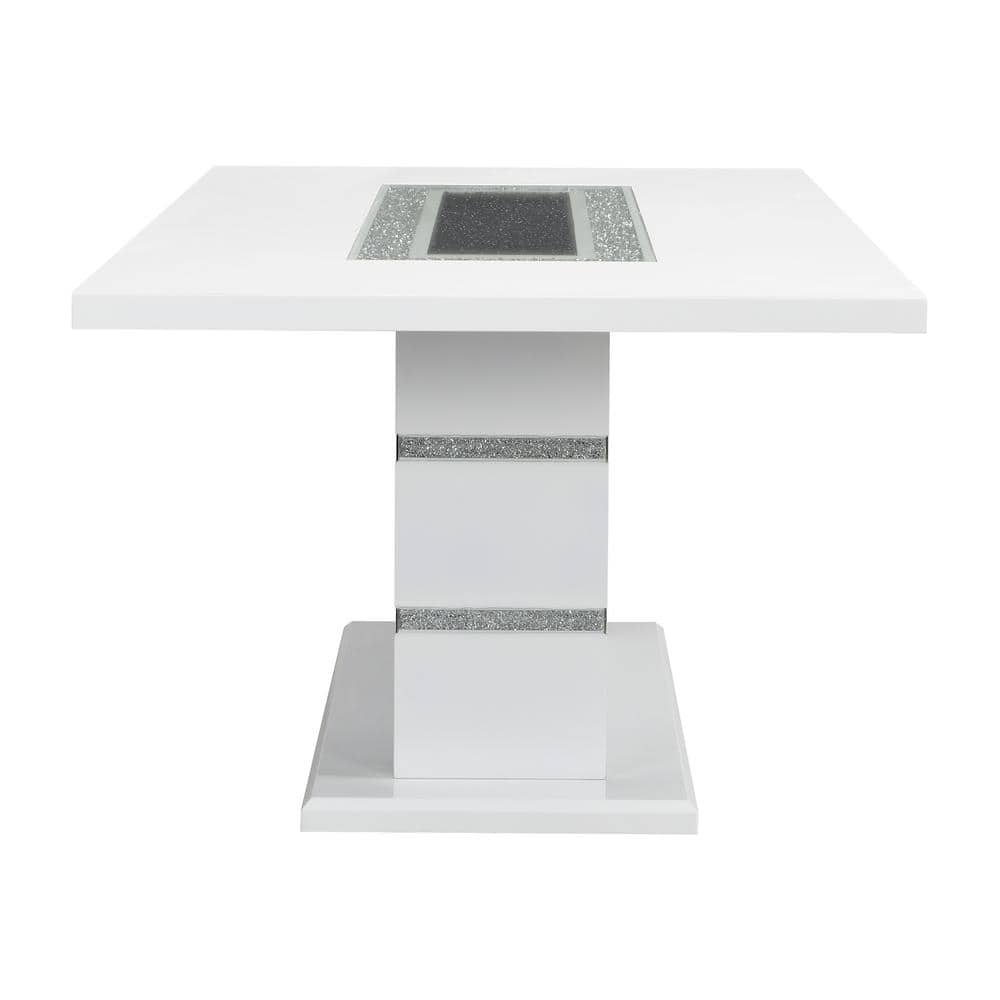 Elizaveta White High Gloss Rectangular Dining Table with Faux Crystals