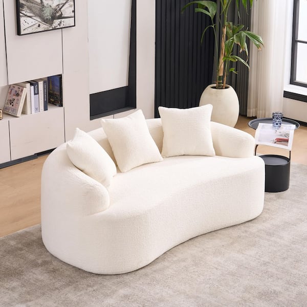 65 in. Flared Arms Chenille Curved Full Compression Sponge Loveseat Sofa in. White