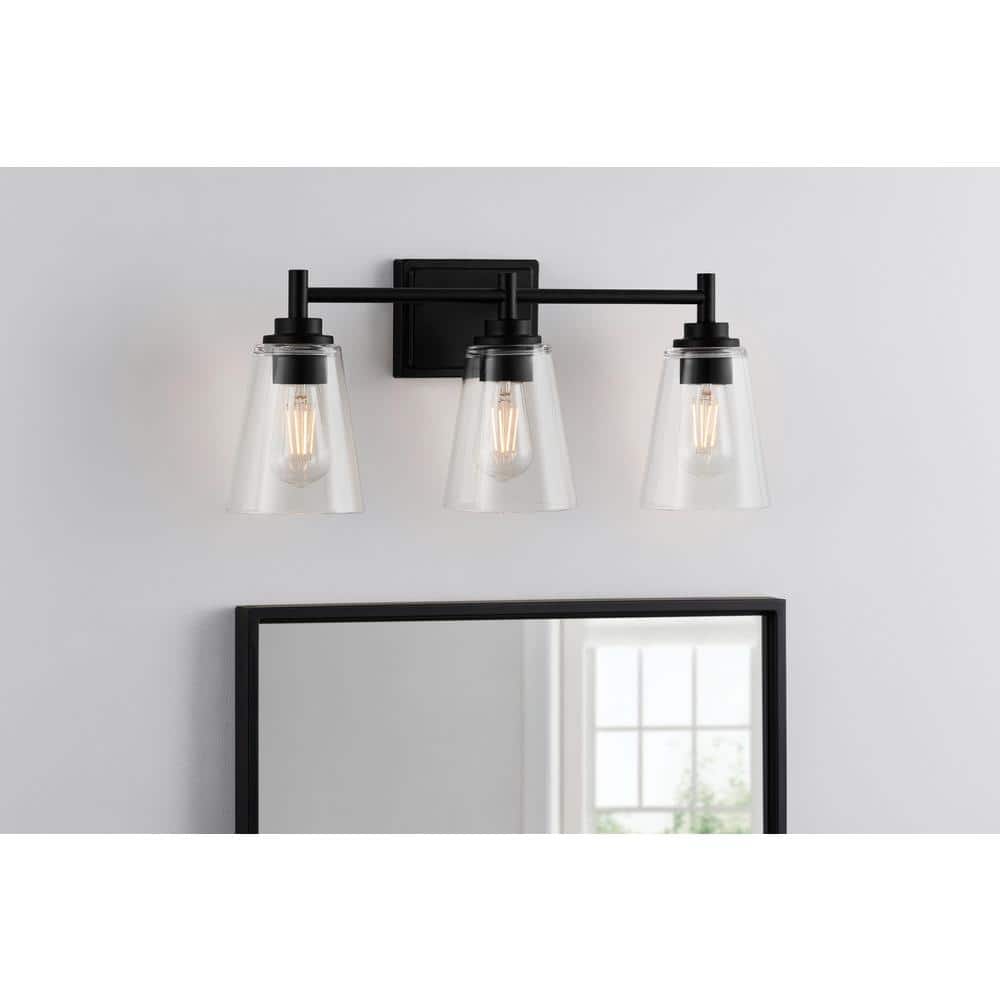 Wakefield 22 in. 3-Light Matte Black Modern Vanity with Clear Glass Shades price history on PriceWatchPro