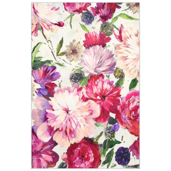 Amoroso B, 5'x8' Hand Washable Flowers Art Area Rug, power-loomed, 100% polyester, 2mm pile, non-slipping back.