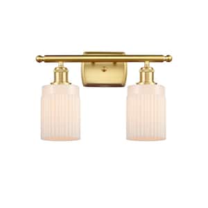 Hadley 16 in. 2-Light Satin Gold Vanity Light with Matte White Glass Shade