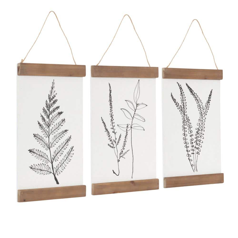 Lory Rustic Brown Botanical Art Set with Wooden Headers, 12" x 24"