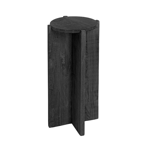 Storied Home Theodore 13.8 in. Black Round Paulownia Wood End Table