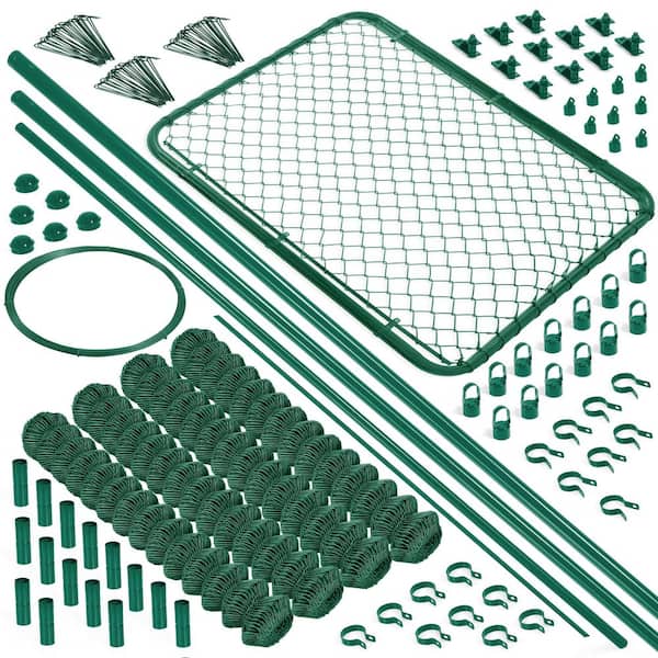 Green Vinyl Coated 6  ft. x 204  ft. Metal 9-Gauge Chain Link Fence-Complete Kit