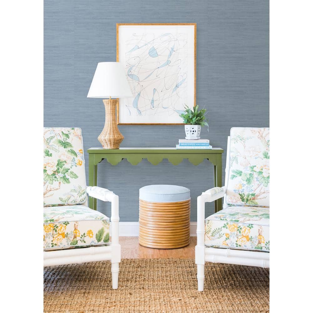 Mineral Blue Faux Grasscloth Peel and Stick Wallpaper Roll