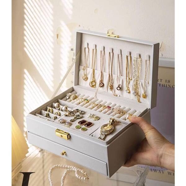4.1 in. x 9 in. x 6.7 in. 2-Layer PU Leather Jewelry Storage Box