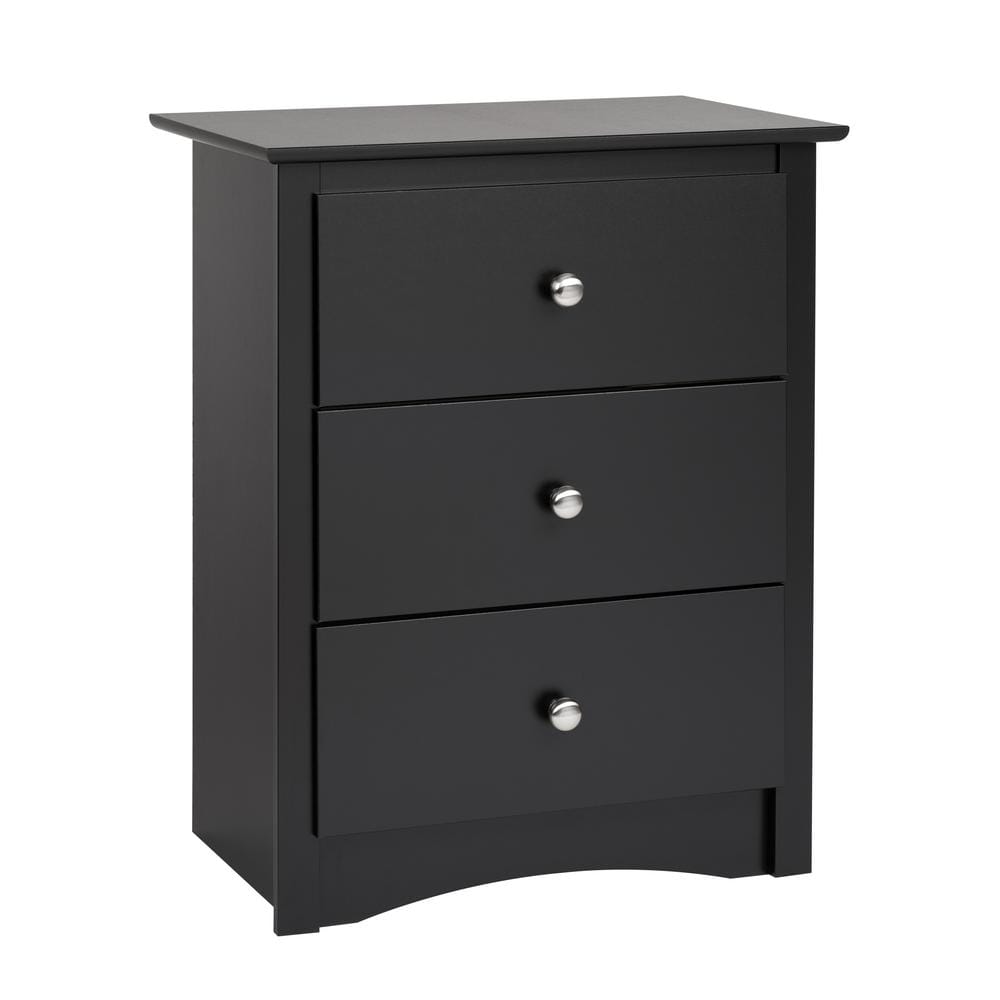 Black 3-Drawer Modern Nightstand with Nickel Knobs