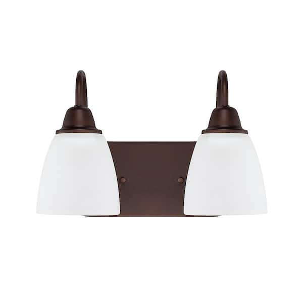 HOMEPLACE LIGHTING 13 in. W x 8.5 in. H x 8 in. E 2-Light Acid Washed Glass Vanity Light in Bronze