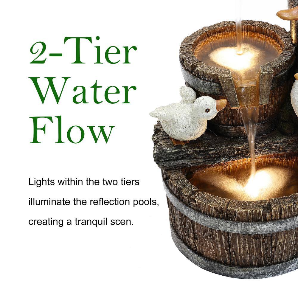 Rustic Farmhouse Ducks and Birdhouse Resin Outdoor Water Fountain with Lights
