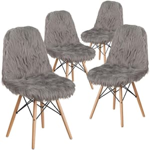 Charcoal Gray Furry Chair (Set of 4)