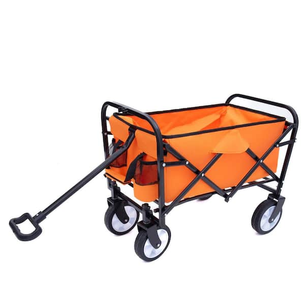 2 cu. ft. Steel Frame Outdoor Garden Cart Support 225 lbs. Waterproof Fabric Folding Wagon with Drawstring, Orange