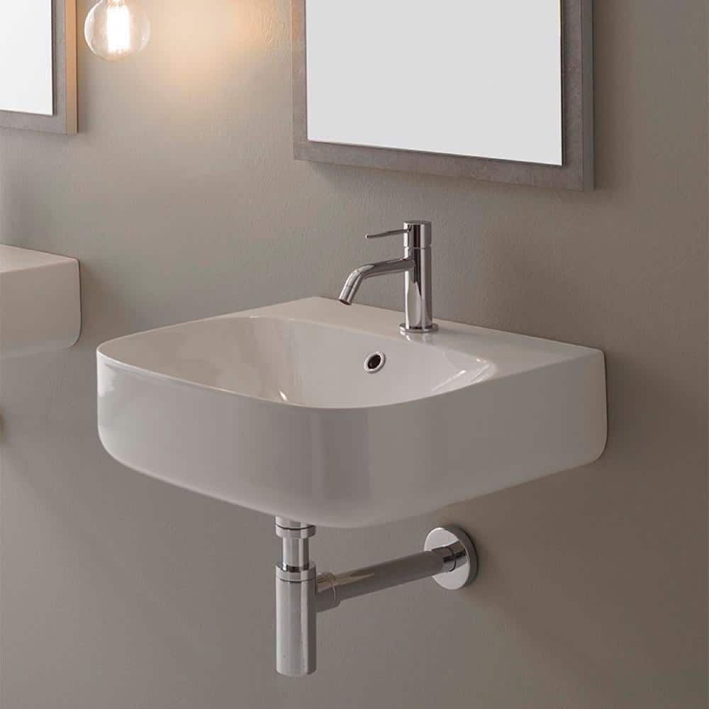 Moon 17.7'' White Ceramic Wall-Mount Bathroom Sink with Overflow