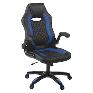 Archeus Black and Blue Vinyl Gaming Chair with Adjustable Arms