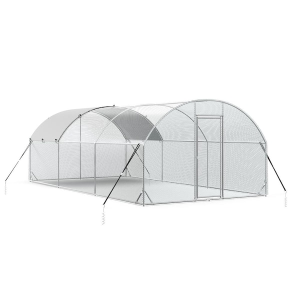 Tunearary 10 in. W x 19.5 in. L x 6.4 in. H Outdoor Large Metal Chicken Coop Triple Wire Mesh Upgrade, Silver