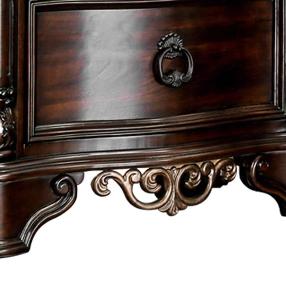 Menodora Transitional Espresso 2-Drawer Nightstand with Gold Accents