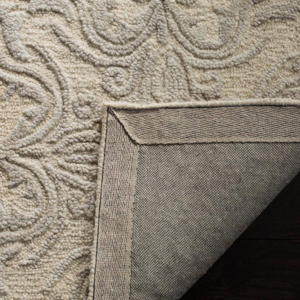 Ivory and Grey Floral Handmade Wool Area Rug 3' x 5'