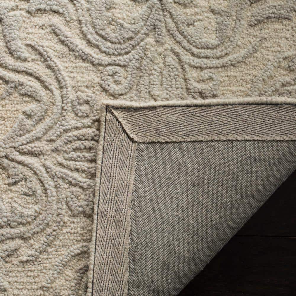 Ivory Floral Handmade Tufted Wool Square Rug - 8' x 8'