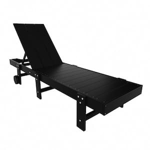 Laguna Black Fade Resistant HDPE All Weather Plastic Outdoor Patio Reclining Adjustable Chaise Lounge with Wheels