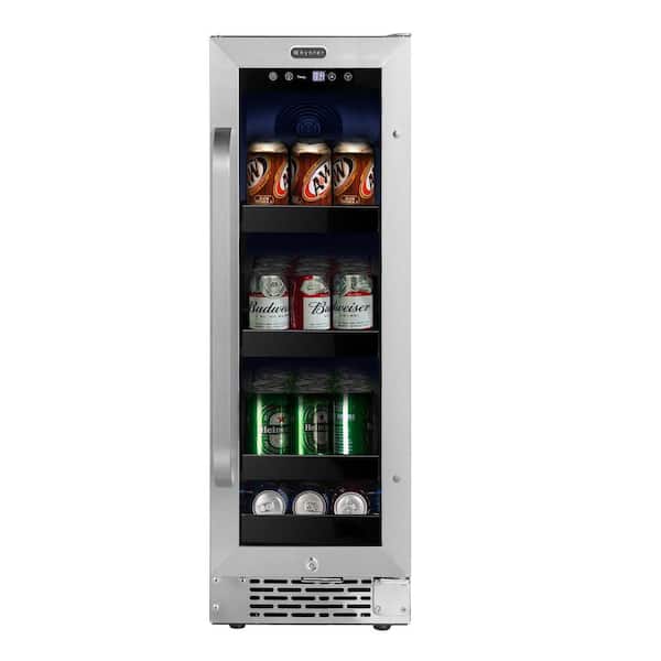 12 in. 75 12 oz. Can Built-In Beverage Fridge Cooler w/ Lock, Temp Controls, Glass Door Stainless Steel