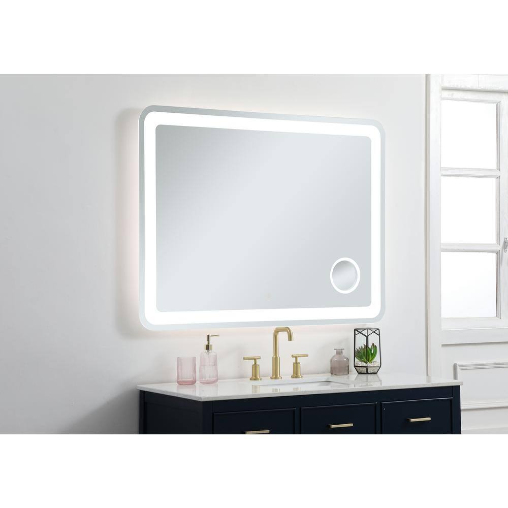 Glossy White Rectangular LED Bathroom Mirror with Magnifier