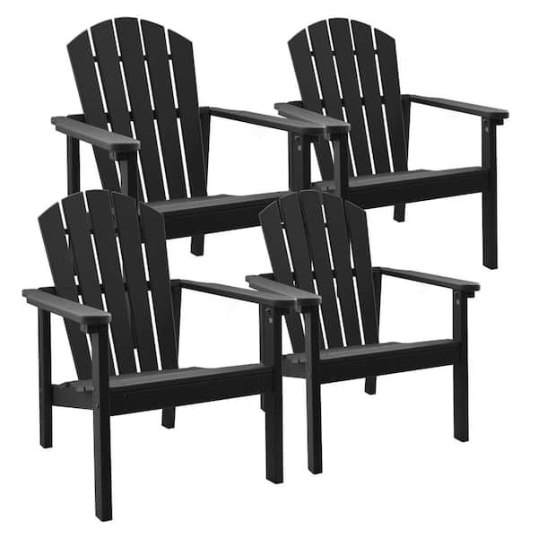 Upland All Weather HDPE Stackable Adirondack Chair, Space-Saving Outdoor Patio Chair, Black, 4-Piece