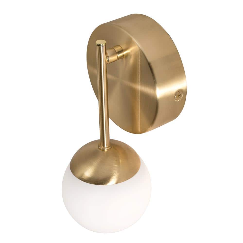 Pearl 9" Satin Brass LED Wall Sconce with White Glass Shade