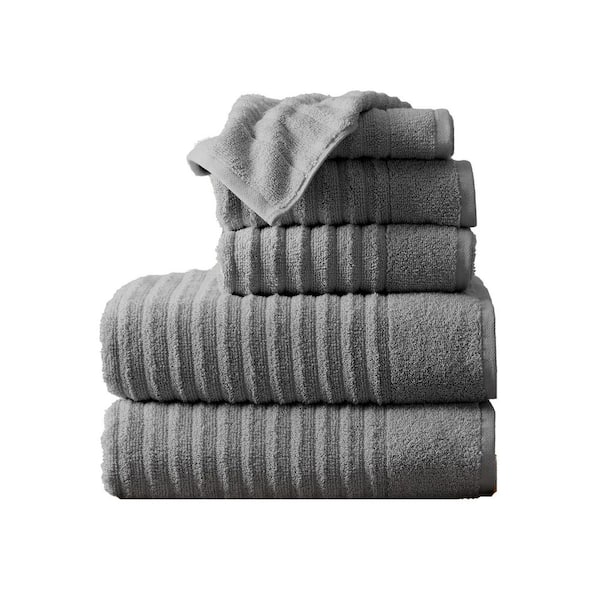 Mid Grey Premium Cotton Ribbed Textured 6 Piece Towel Set