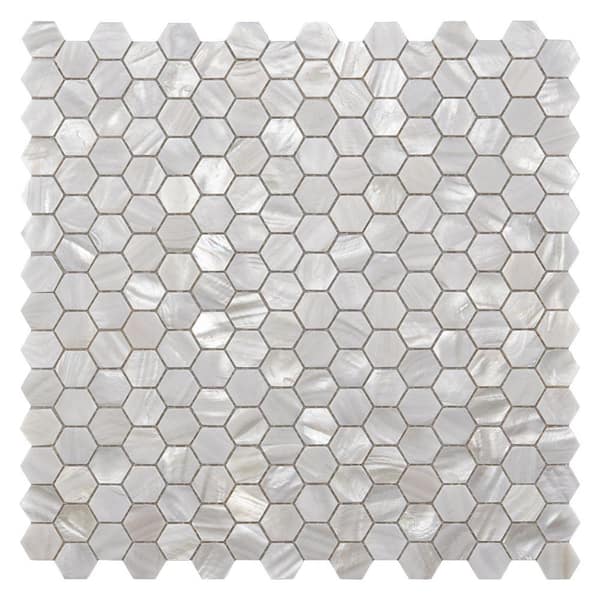 Art3d Hexagon White 11.8 in. x 11.8 in. Water Cube Textured Natural Mother of Peal Seashell Mosaic Tile (9.4 sq. ft./Case)