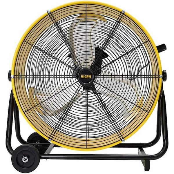 Edendirect 24 in. Drive Drum Fan in Yellow with Solid Wheels, Tough Handle, Variable Speed Control, Low Noise, UL Listed