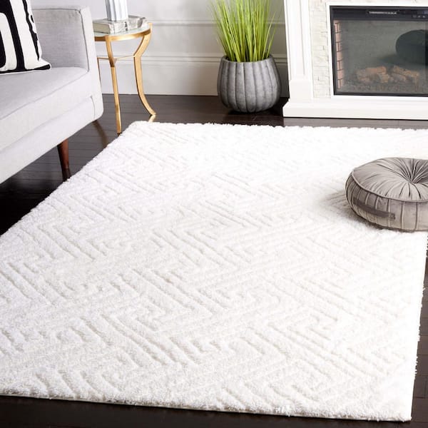 Tahoe Shag 9 ft. x 12 ft. White Solid Geometric Area Rug