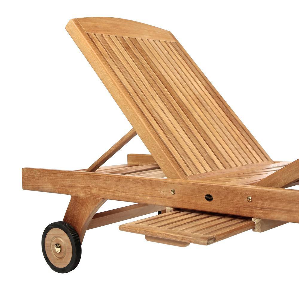 Adjustable Teak Armless Outdoor Chaise Lounger