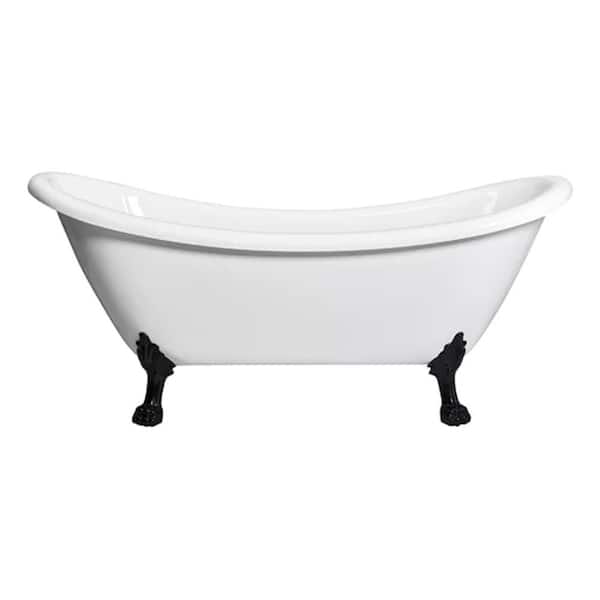 Daphne 69.29 in. x 28.34 in. Freestanding Soaking White Acrylic Clawfoot Bathtub with Center Drain and Black Feet
