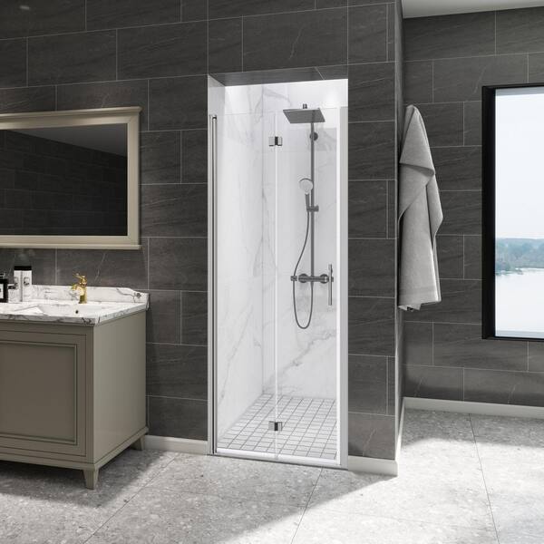 FORCLOVER 30 in. W to 31-3/8 in. W x 72 in. H Bi-Fold Frameless Shower Door in Chrome with Clear Glass
