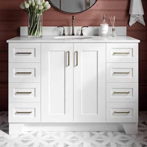 Taylor 49 in. W x 22 in. D x 35.25 in. H Freestanding Bath Vanity in White with Carrara White Marble Top