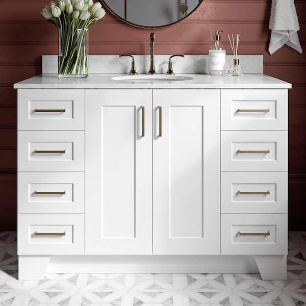 ARIEL Taylor 49 in. W x 22 in. D x 35.25 in. H Freestanding Bath Vanity in White with Carrara White Marble Top