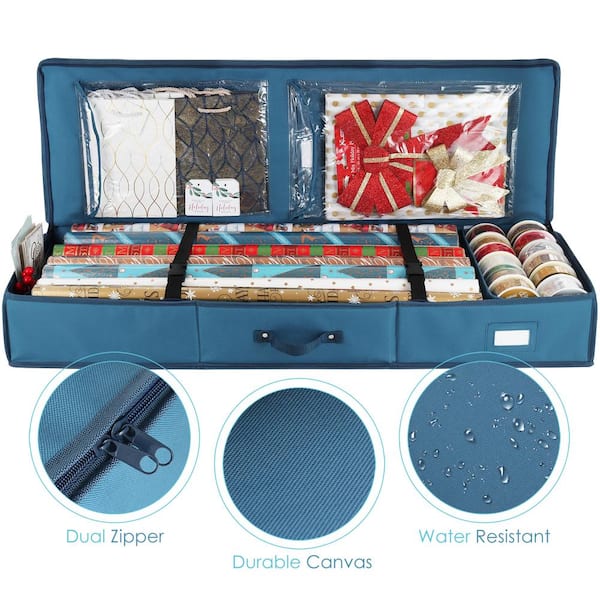 Clozzers Wrapping Paper Storage Container, with 2 Large Pockets for Accessories and Supplies, Heavy Duty Wrapping Paper Holder