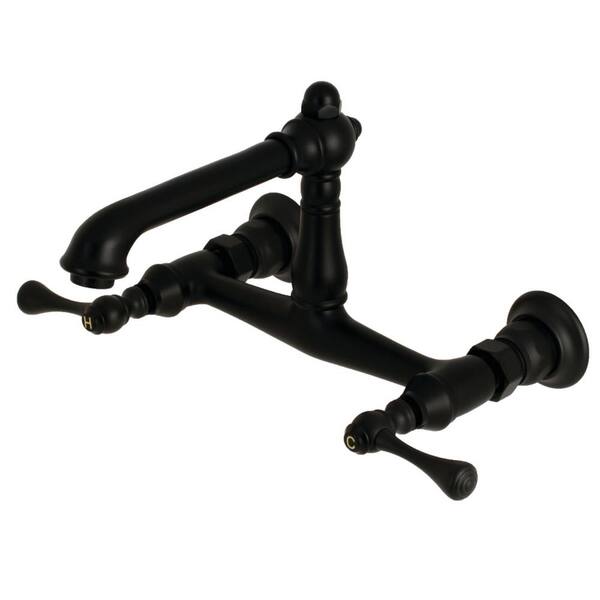 Kingston Brass English Country Solid Lever 2-Handle Wall-Mount Bathroom Faucet in Matte Black