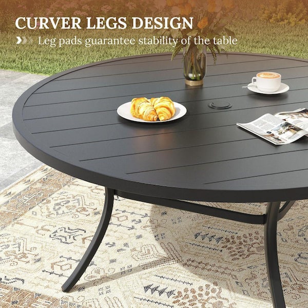 DIFY Black 50 in. Round Outdoor Patio Table, All-Weather Metal