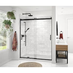 Revelation Round 59 in. W x 73 in. H Sliding Shower Door/Enclosure Alcove Installation in Matte Black with Clear Glass