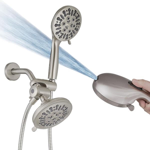 5.5 in. 8-Spray Wall Mount Dual Fixed and Handheld Shower Head 1.8 GPM in Brushed Nickel