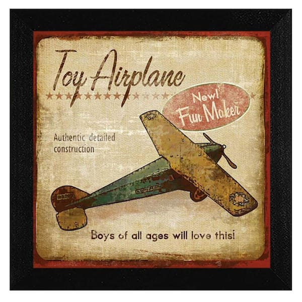 HomeRoots Charlie Toy Airplane 1-Piece Framed Wall Art 14 in. x 14 in.