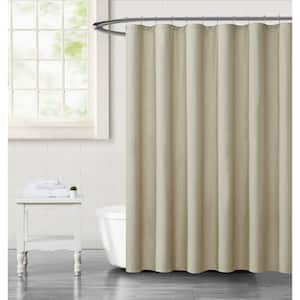 Embossed Fabric 70 in. x 72 in. Beige Microfiber Shower Curtain