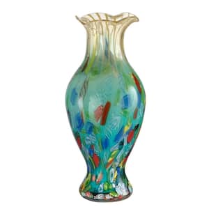 Festive Ruffle Handcrafted Art Glass 19 in. Tall Murano-Style Vase For Home Decor