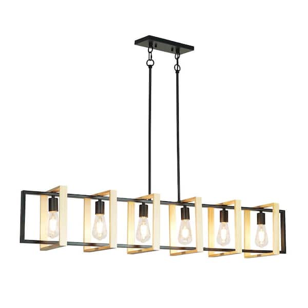Unbranded 6 light Black Island Lights For Kitchen Modern Linear Chandelier for Dining Room Kitchen Island with no bulbs included