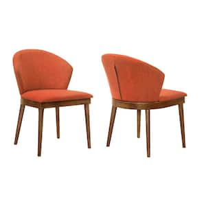 Juno Orange Fabric and Walnut Wood Dining Side Chairs (Set of 2)