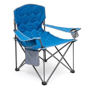 Outdoor Metal Frame Blue Folding Beach Chair Lounge Chair with Side Pocket and Bottle Opener