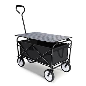 5.42 cu. ft. Heavy-Duty Portable Steel Folding Black Wagon Shopping Beach Garden Cart with Foldable Metal Board Desktop