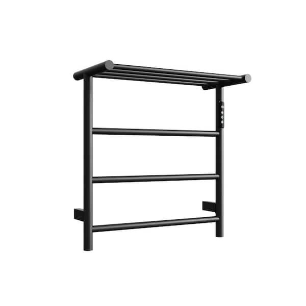 HMMHVV 3-Bar Wall Mounted Plug-in and Hardwired Electric Bathroom Towel Warmer Drying Rack Towel Heater in Matte Black