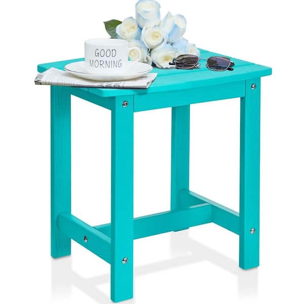 Unbranded Waterproof Single Tier Aruba Blue Rectangle HIPS Plastic 16.7 in. Outdoor Side Table