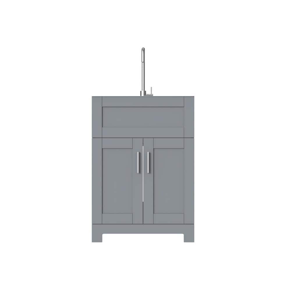 24 in. W Freestanding Gray Bath Vanity with Gray Stainless Steel Top Unasse